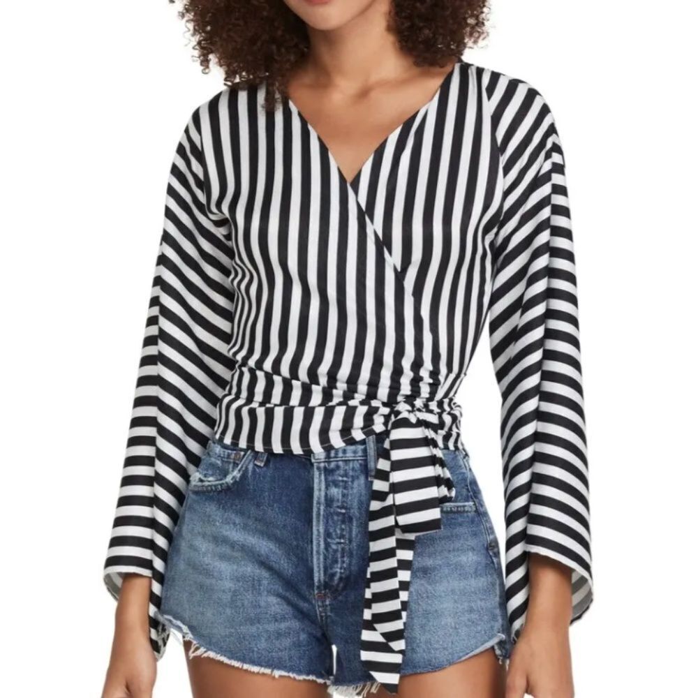 NEW DIARRABLU Fatu Black Stripe Wrap Blouse Top - size M